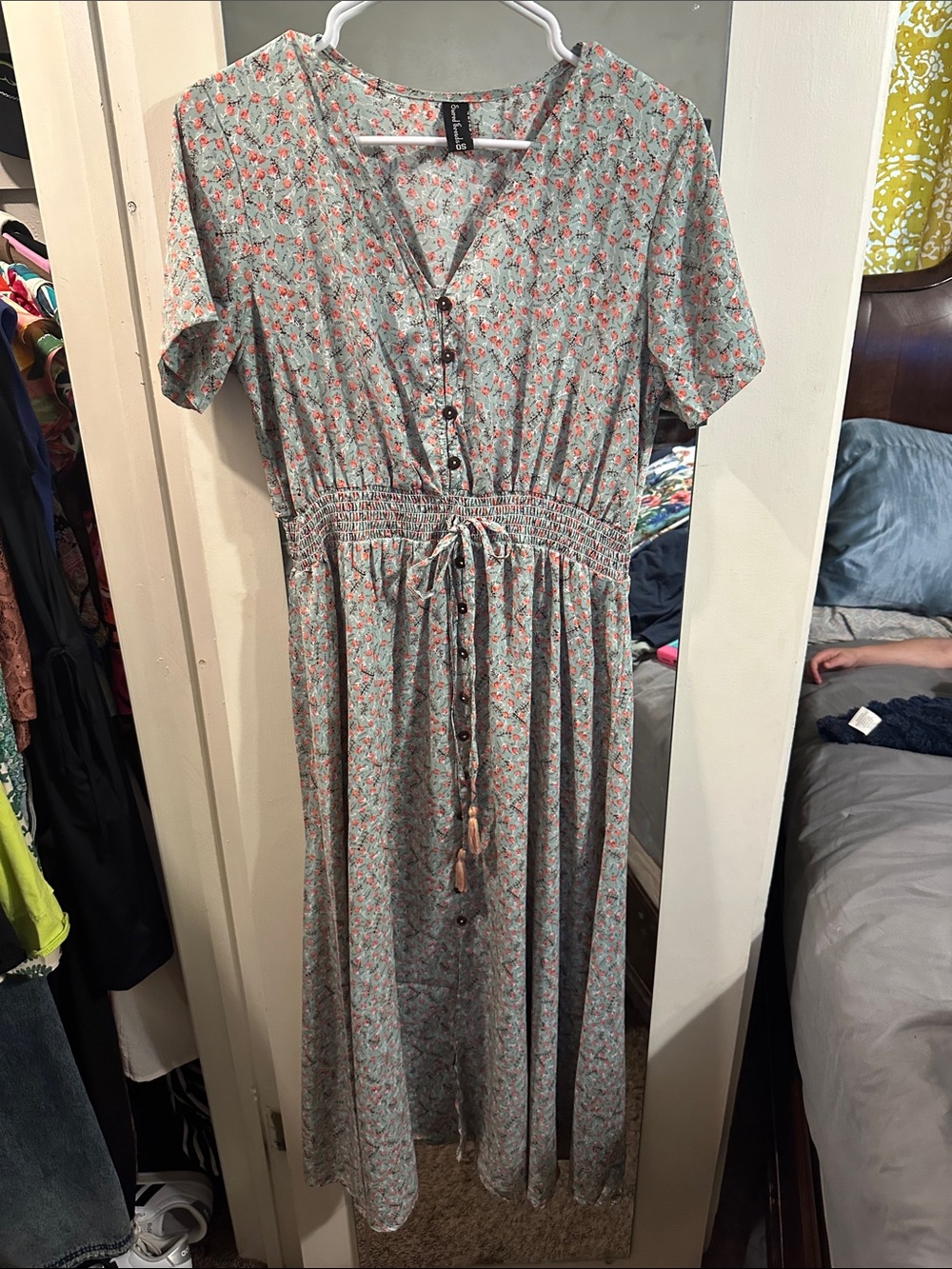 Sacred Threads Mint Green Maxi Dress with Coral Floral Print